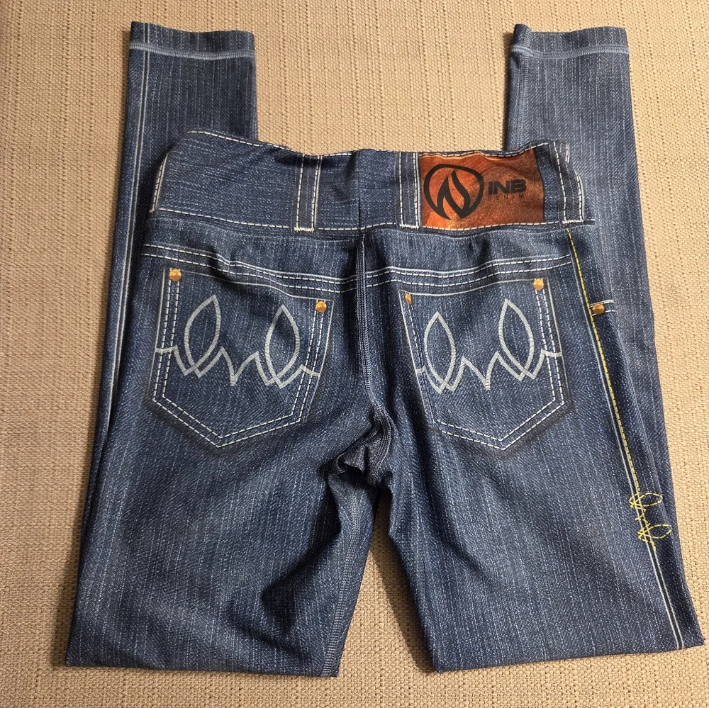 INKnBURN Blue Performance Denim Running Tights Leggings sz 6 - Picture 2 of 3